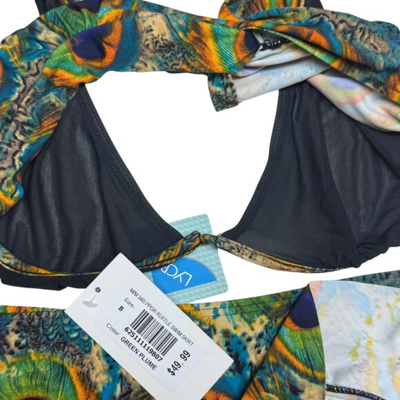 Bikini Bay Peacock 2-Piece Swimsuit – 34E Wired Top + Size 8 Skirted Bottom –NWT - Picture 8 of 10